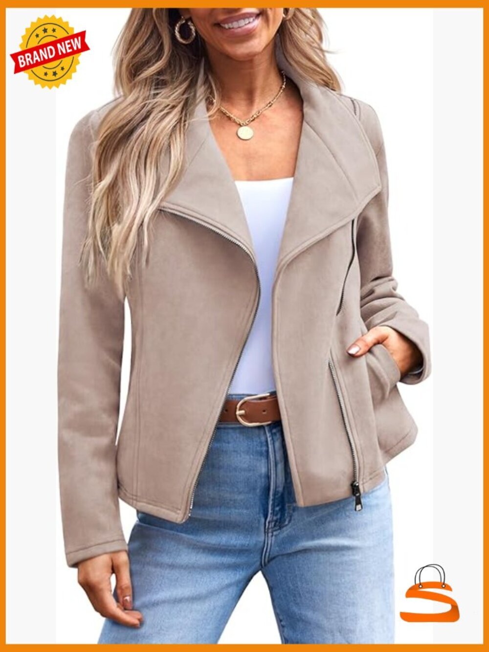 Faux Suede Leather Jacket, Cropped Open Front Cardigan Coat for Fall Winter